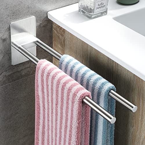 Dvocel Porte Serviette Salle De Bain sans Perçage en Acier Inoxydable 304 Porte Serviettes Barre Auto Adhésif Deux Bras Porte Serviettes Mural pour Salles De Bain Et Cuisine Argent Cover