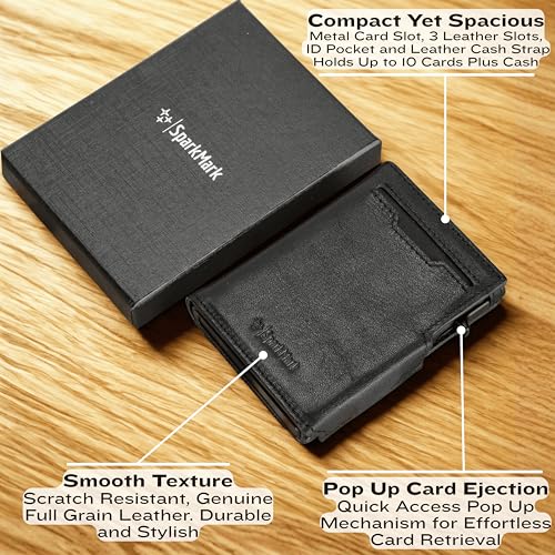 Image of Minimalist Pop Up Wallet for Men | RFID Blocking Credit Card Holder Wallet with Money Clip | Mens Wallet Slim Bifold Front Pocket Metal Case with Gift Box, Jet Black, 2.8 inch x 3.8 inch, Minimalist