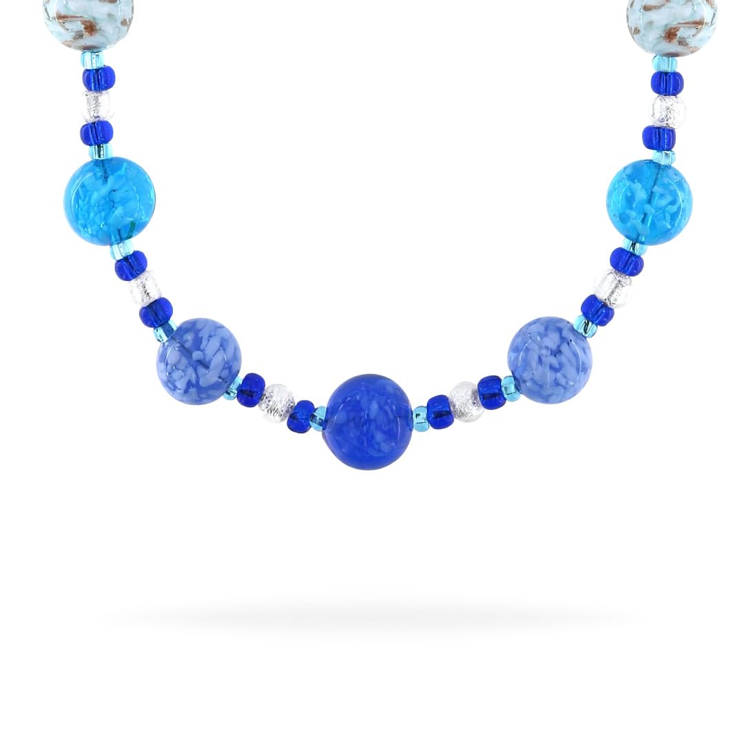 Venetiaurum - Collana con Sfere Azzurre in Vetro Originale di Murano e Argento 925 - Gioiello made in Italy certificato