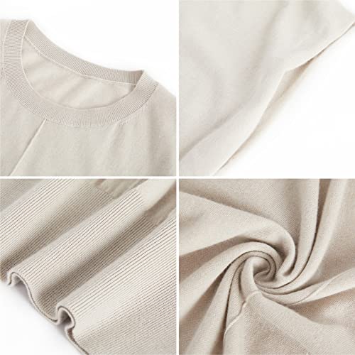 Greenmount Women Cashmere Merino Wool Loose Tank Tops Crew Neck Sleeveless High-End Tank For Summer Beige #TOP4