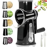 CHDEXU Drehbare Käsereibe mit Griff, manuelle Gemüsehobel, Reibe mit 5 abnehmbaren Edelstahlklingen, runde Reibe Hobel Handkurbel Lebensmittelzerkleinerer für Küche mit Klinge Aufbewahrungsbox