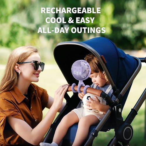 Image of AMACOOL Battery Operated Stroller Fan, Baby Travel Essentials for Beach Disney, Newborn Boy & Girl Showers Gifts Registry Search, Rechargeable Clip On Fan for Car Seat Wagon Crib Bike Treadmill