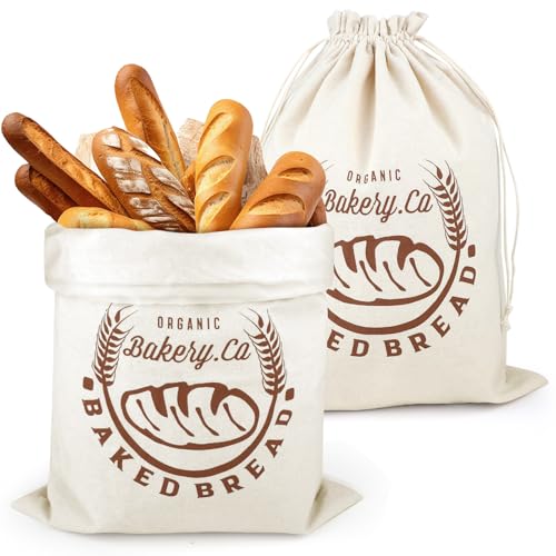 2 Piezas Bolsa pan Tela de Lino con Forro TPU 45x35cm, Bolsas de Almacenamiento de Pan con Cordón Reutilizables Bolsa de Pan para Conservación Fresca Alimentos y Transporte para Verduras Frutas Granos