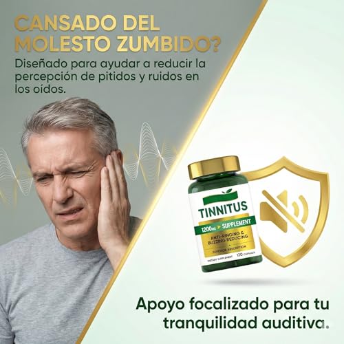 Tinnitus Relief for Ringing Ears Suplemento 1200mg - 120 Cápsulas | Apoya la Salud Auditiva y el Bienestar del Oído | Reduce los Síntomas del Tinnitus - imagen 2