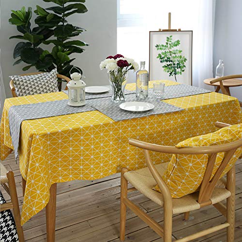 Nappe en coton et lin jaune sergé grand format rectangulaire table intérieur extérieur - 2