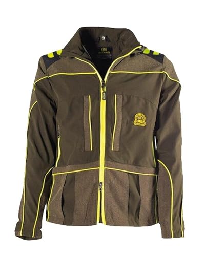 BITRABI Giacca Tecnica da Caccia, Verde Scuro con Dettagli Giallo