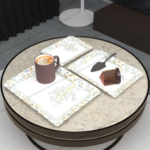 Image of Castleite Valencia Series Melamine Trays Set of 3 with Handles for Serving Snacks or Tea - A Designer Tray Medley for Home or Cafe Use (Zephira)