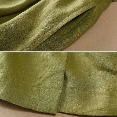 Giltpeak Womens Summer Linen Cotton Skirts Elastic High Waist, Casual Vintage Buttoned Swing Midi A-Line Skirt4