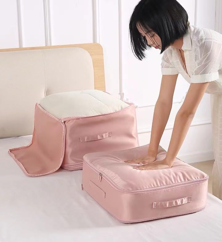 RRISETAG Space Saver Compression Storage Bags with Zipper for Bedroom Clothing Organization - Large Heavy-Duty Moving Bags - Set of Self-Compressing Organizers (BLUE, X-Large(for quilts))