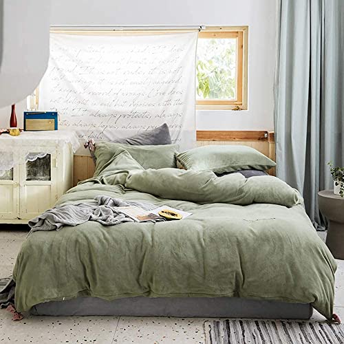Juego de Ropa de Cama, Juego de Funda nórdica de Invierno de Color Amarillo para Cama Doble, Franela Suave y cálida, Juego de Ropa de Cama de Tela Gruesa y cálida, Incluye Funda de edredón (Green Ki