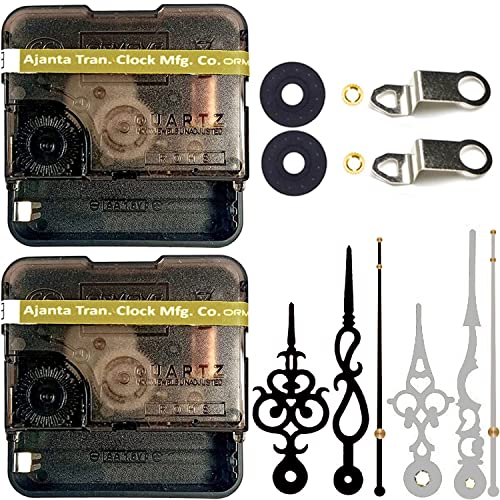 Image of Combo 2 of Ajanta Mfg. Battery Operated Plastic Ticking Wall Clock Movement Machine with Hands (Black,Silver 1)
