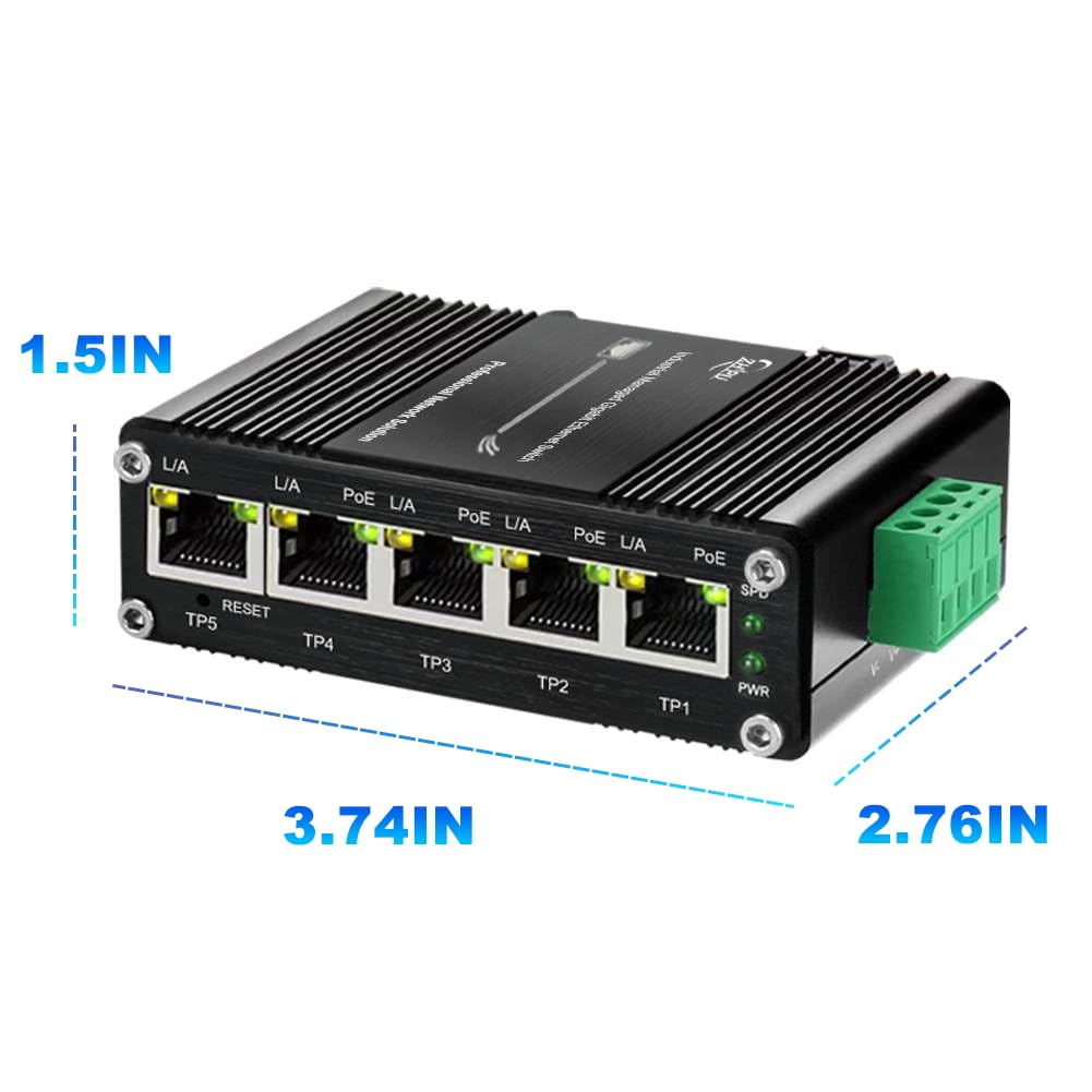 Industrial Managed 5-Port PoE Ethernet Switch, Mini Gigabit Netzwerk-Switch mit Web-Management, DIN-Schienen-kompatibel