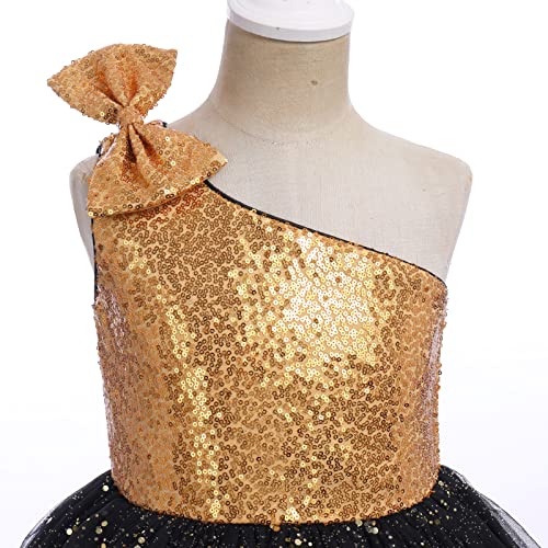 Kids Girls Bowknot Sequin Tulle Party Dress One-Shoulder Wedding Bridesmaid Flower Girl Dresses Pageant Formal Prom Ball Gown4