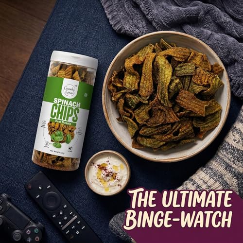 Image of Spinach Chips Desi Masala Flavor | Crunchy & Healthy Vegetable Chips | Gluten Free, High Fiber Snack | Low Calorie, No Added Preservatives | Indian Tasty Snack for All Ages - 150g