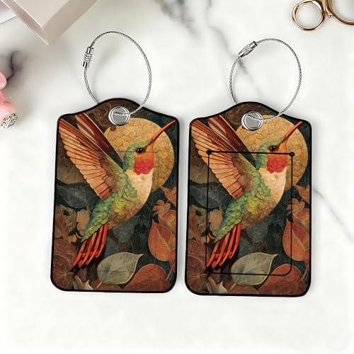Image of Hummingbird Luggage Tags 2 Pack, PU Leather Privacy Flap