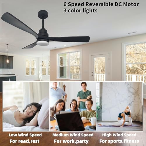 Kekopa 52-inch solid wood ceiling fan with light, black ceiling fan with light and remote control, 2 downrods, reversible DC motor, 3 blades, suitable for indoor, outdoor, rooms and living rooms by Kekopa - Used condition - Image 5