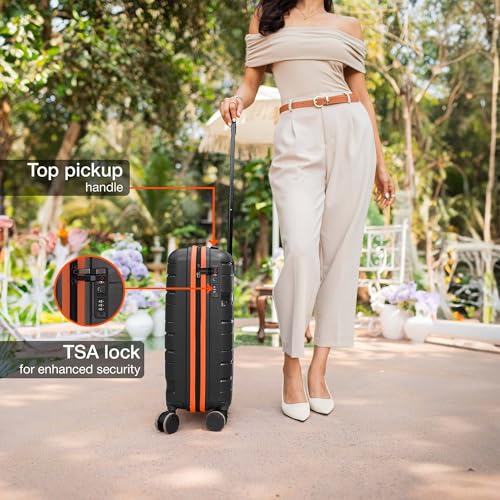 Image of Nasher Miles Cannes Hard-Sided Polypropylene Cabin Luggage 20 inch | 55cm | 8 Wheels Small Trolley Bag for Travel | Suitcase (Black Orange)