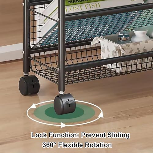6-Tier Rolling Book Cart - Metal Utility Trolley with Easy Assembly, Mobile Storage on Wheels, Compact Display Shelf for Home & Office - Versatile Organizer