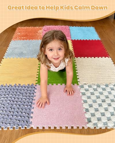 Image of 12 Set Sensory Tiles - Floor Textured Sensory Mats, Interlocking Sensory Rug Sensory Toys for Autistic Children Kids Baby Toddler, Tactile Play and Fidgeting Activity for Autism Sensory Room
