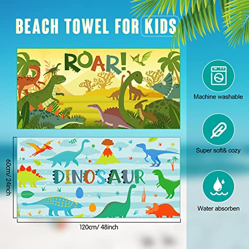 2 Pcs Dinosaur Beach Towel For Kids 24''X 47'' Dinosaur Towel For Swimming Bath Shower Pool Travel Absorbent Quick Dry Microfiber Beach Towel For Boys Girls #TOP1