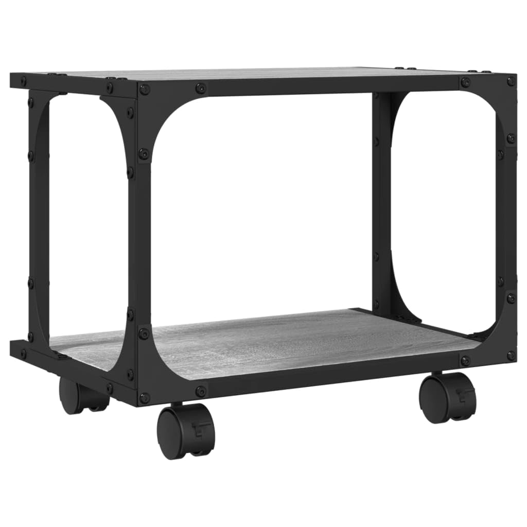 Soporte para impresora enrollable con 2 estantes en roble Sonoma, 41 x 28 x 33,5 cm, mueble de oficina con 2 estantes y ruedas, mesa de impresora con ruedas para uso flexible