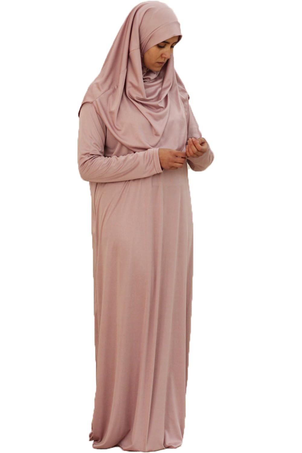 Safwa® Robe de Prière avec Hijab Intégré – Abaya Mastour Jersey Extensible – Tenue Islamique Confortable et Opaque – Idéal Mosquée ou Maison – Taille Unique 36-42 – Fabriqué en Égypte