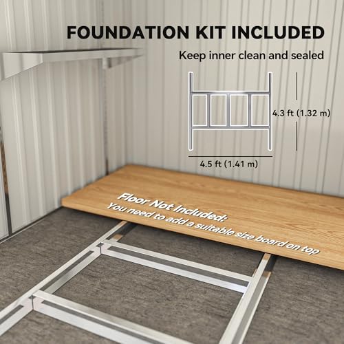 Outsunny 7 x 5FT Metal Garden Shed with Foundation Kit, 2 Adjustable Shelves and Hooks, Waterproof Galvanised Steel Lean to Shed with Sliding Doors, 2 Vents and Pent Roof, Light Grey - Image 5