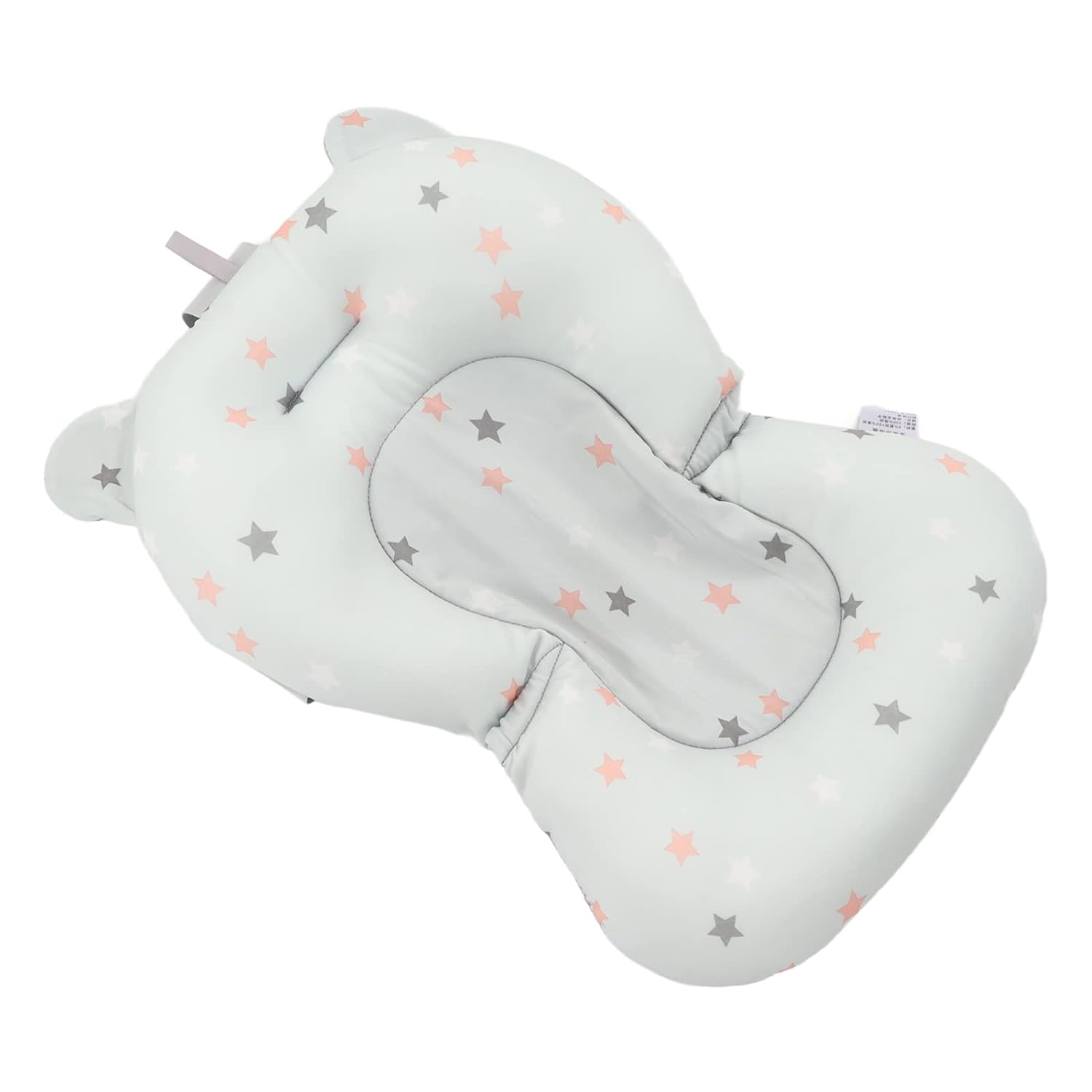 Baby Bath Cushion Pad - Newborn Bathtub Mat with Infant Bath Supporter Net and Nonslip Floating Seat (Light Blue Stars)