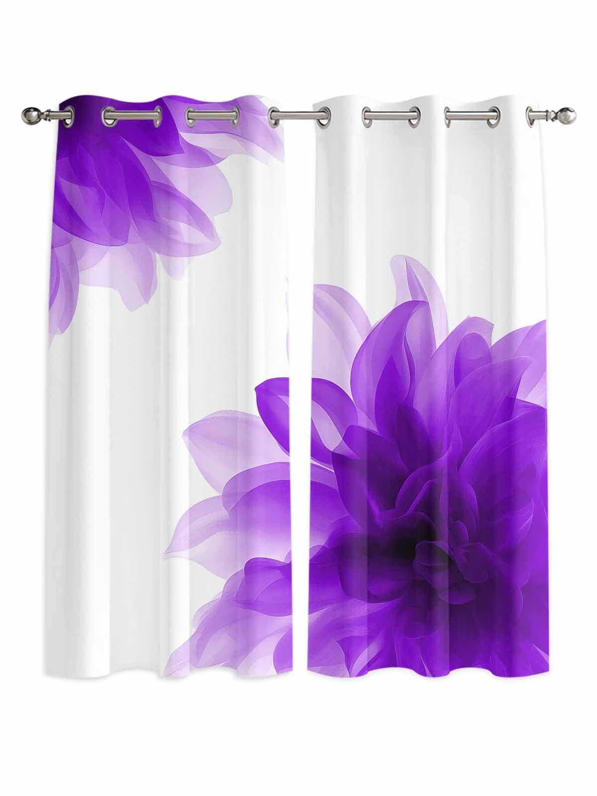 Purple Window Curtains Panels with Silver Grommet,Boho Modern Floral Abstract Ombre Leaf White Kitchen Cafe Curtain Draperies Window Treatment Set for Living Laundry Room/Bedroom/Bathroom/Cafe,84x84