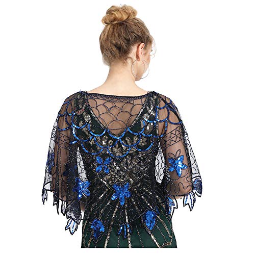 Vpang Womens Gatsby 1920s Shawl Wraps Beaded Sequin Evening Cape Bridal Shawl Capelet Flapper Bolero Cover Up3