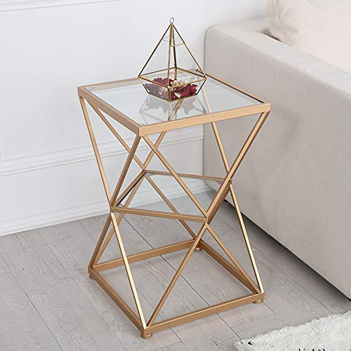 SXZenSpace Bedroom Furniture Telephone Table, Square Side Table,Tempered Glass Coffee Table,Telephone Table,Bedside Table,Sofa Table,2-Layer Storage Shelf,404060CM(B