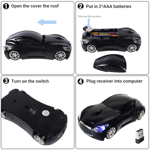 Image of elec Space Wireless Mini Mouse with Case - Cute Sports Car Shape, Lightweight & Portable, 10m Range, Plug and Play (Black)