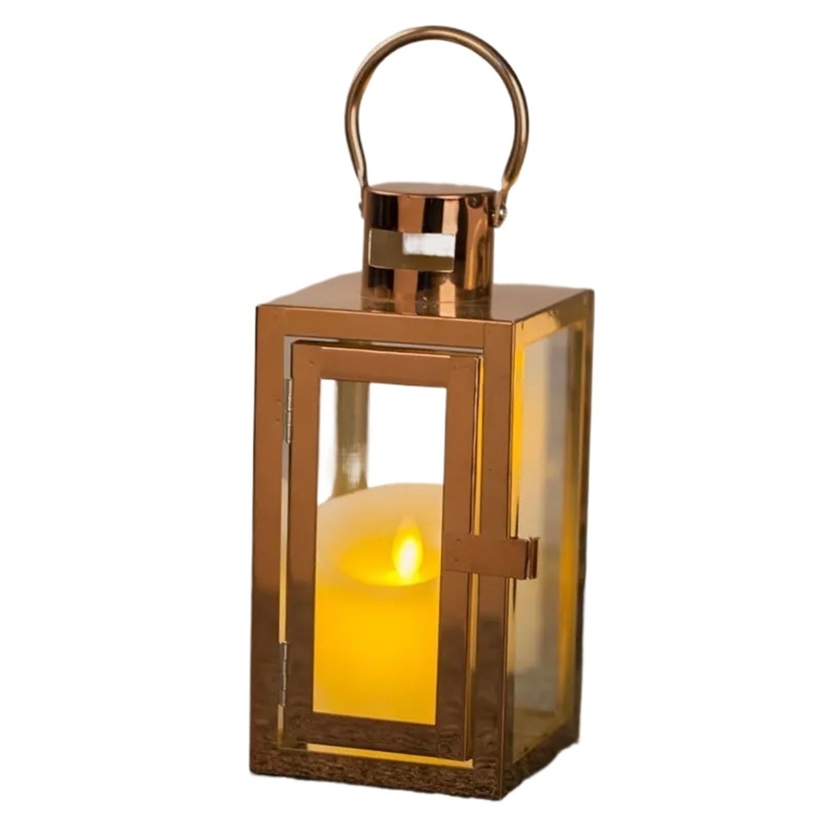 Decorative Lanterns Candle Holder Metal Large WindProof Wind Lamp Wedding Centerpieces Candlestick Crystal Candelabra Lantern(Gold 14X14X39CM)