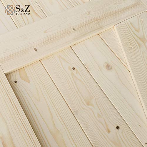 Image of S&Z TOPHAND 48in x 84in Unfinished British Brace Knotty Barn Door with Sliding Hardware Kit /Solid Wood /Sliding Door /Double Surfaces /A Simple Assembly is Required