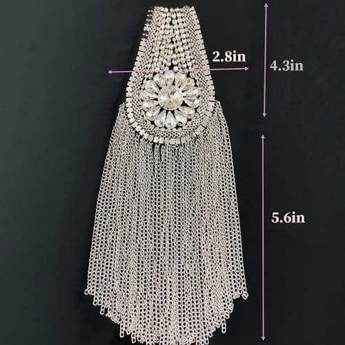 Image of Fashion rhinestone metal tassel epaulettes stage catwalk clothes accessories shoulder pad badge suit outer dress epaulettes DIY clothing accessories pins for men and women (one pair)