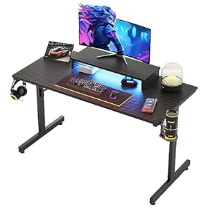 Bestier Small Gaming Desk 106.6CM LED Computer Desk with Monitor Stand Gamer Workstation with Cup Holder & Headset Hooks for Home Office Bedroom Small Space
