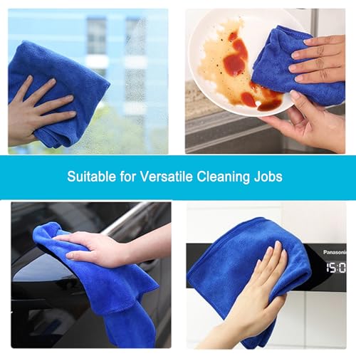 SURPRISE PIE Microfiber Cloth 6Pack Cleaning Rags Absorbant Lint Free Cloth for House, Kitchen, Car, Glass, Stainless Steel, Window, Boat Cleaner-12\'\'x 12\'\'-Blue - Thumbnail 6