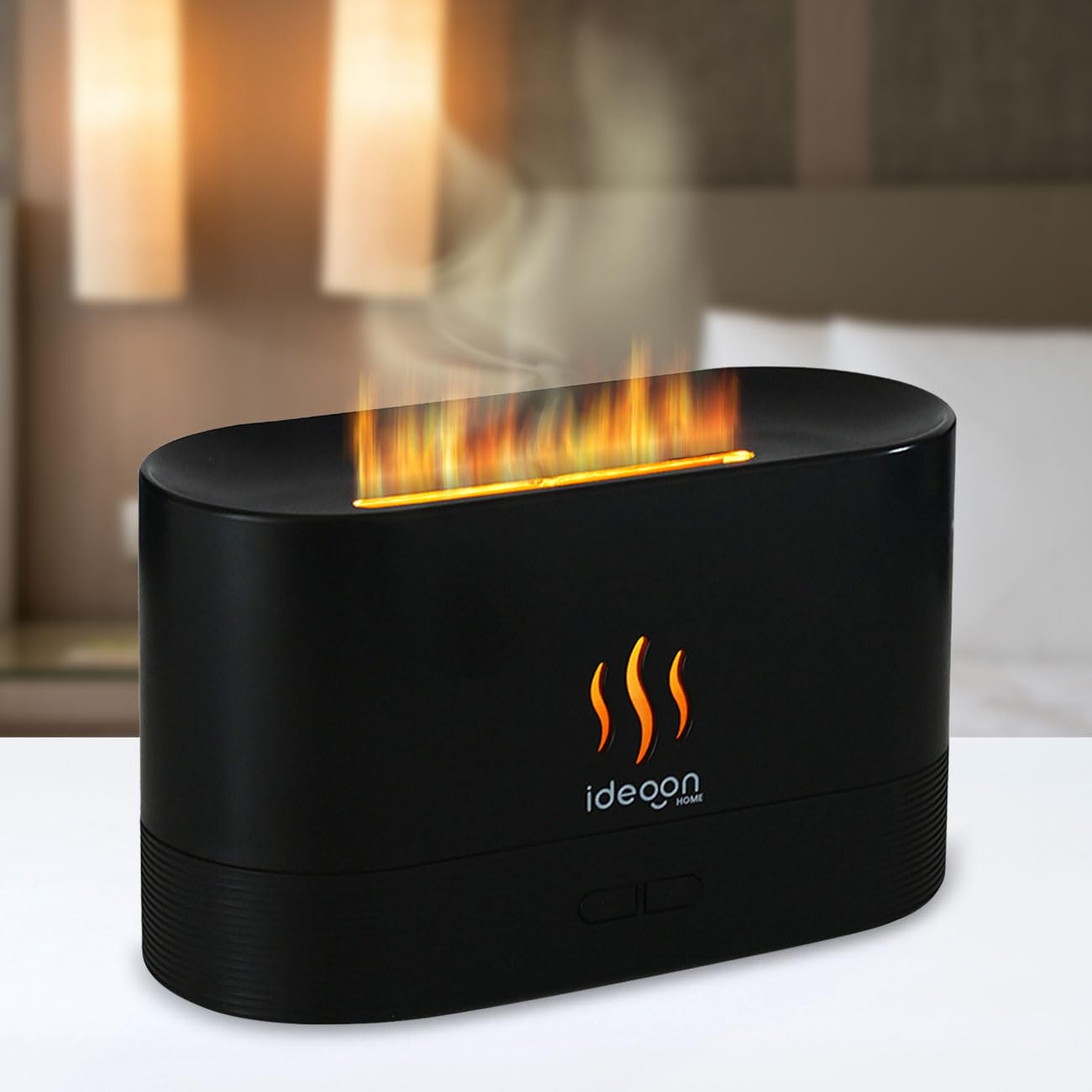 ideoon 2er-Set Stilvoller Aroma Diffuser mit Flammeneffekt – Ultraleiser Ultraschall Duftbefeuchter, USB, Auto-Stop, 10h Laufzeit für Schlafzimmer & Büro