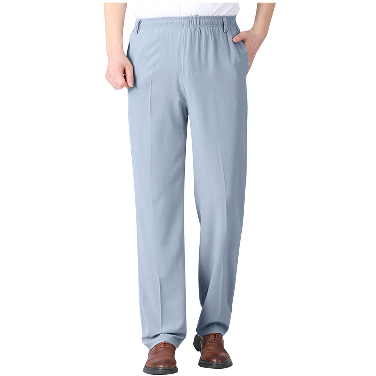 Mens Flat Front Dress Pants Classic Fit Straight Expandable Waist Casual Golf Pants Quick Dry Work Business Trousers