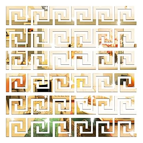 NAILDOKI DIY Wall Decals Acrylic Mirror Sticker Set, Mirror Wall Stickers for Living Room Bedroom Decor (Greek Key Gold) Cover