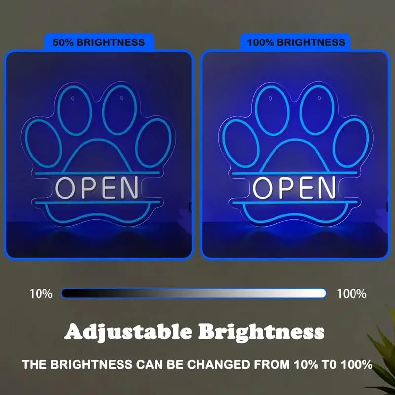 Image of LED Neon Sign Paw Print inchOPEN inch - Acrylic USB Powered Wall Hanging Light for Bedroom, Office, Club, Art Decor Paw Open Neon Light with Switch Control
