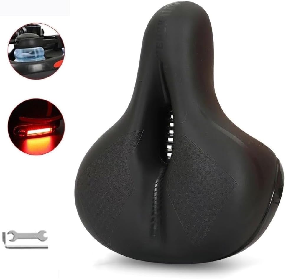 Ascent Bike Saddle Ergonomic Shape for Hip Comfort, Shock-Absorbing Design, Rear taillights，Breathable Fabric, Suitable for Road and Mountain Biking