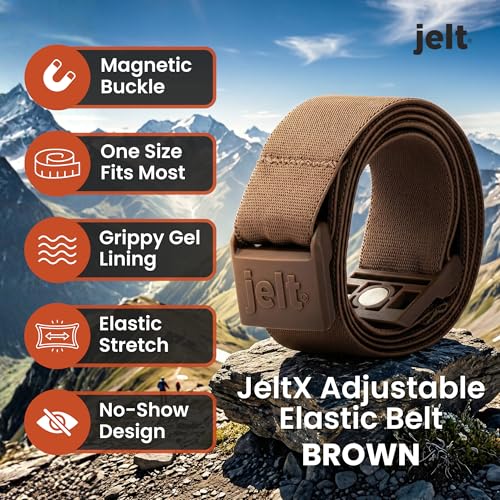 Image of JeltX Adjustable Elastic Belts for Men and Women, Non-Slip Stretch Belt with Magnetic Belt Buckle and Grippy Gel