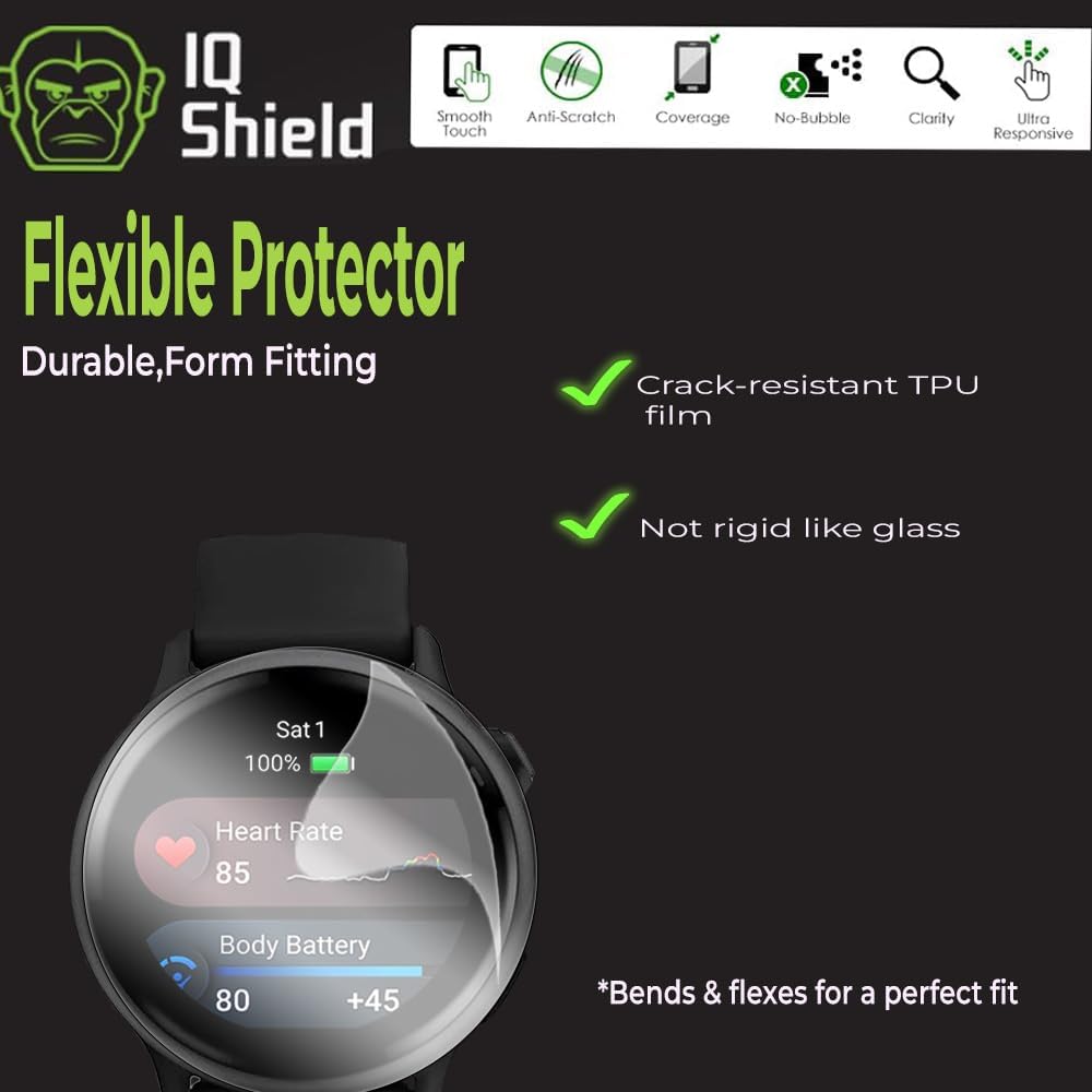 IQShield 6 Pack for Garmin Vivoactive 6/Vivoactive 5 Screen Protector: Clear TPU Film, Bubble-Free Installation, Scratch-Resistant, Case Friendly, Self-Healing, HD Clarity for Ultimate Protection