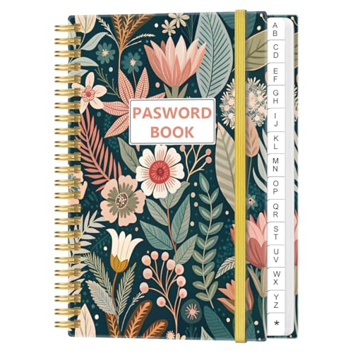 Heveboik Password Book with Tabs, 4.5" x 6.2", Flower-B