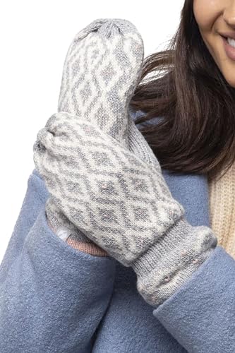 Heat Holders - Ladies Thick Fleece Lined Insulated Warm Knitted Winter Thermal Mittens (One Size, Light Grey) - 4