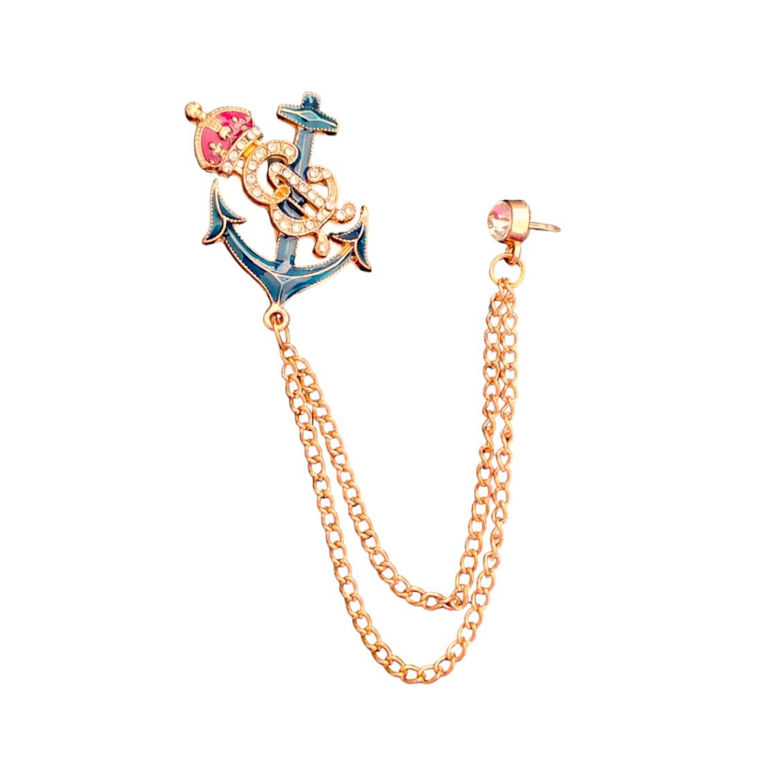 Mens Suit Enamel Anchor Crown Guitar With Hanging Chain Brooch (Multicolor) Brass For Men And Boys-image-30