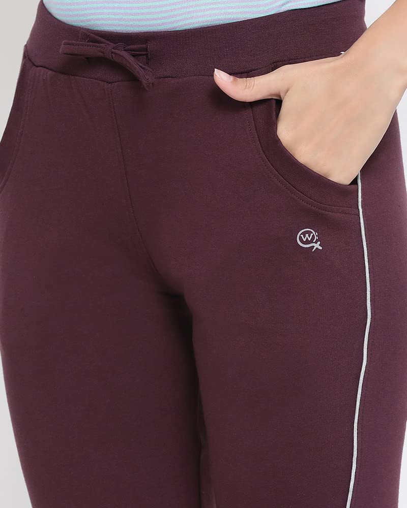 Macrowoman Comfort Capris for Women, Cotton Poly Women's Capris with Trendy Contrast Piping & Drawstring Waistband, Rich Berry, L, Pack of 1 1