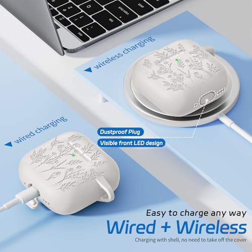 Image of for Airpods 4 Case, Ekoonpft Flower Engraved Cases for Apple AirPods 4th Generation 2024, Soft Silicone Cover for Women Girly with 3-in-1 Cleaner Kit, Keychain, Military Grade Protection