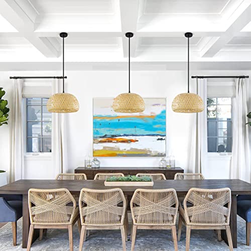 HXMLS Farmhouse Pendant Light Fixture Hand-Woven Bamboo Wicker Rattan Pendant Light Basket Lampshade Pendant Lamp Hanging Pendant Ceiling Light for Kitchen Island, Dining Room,Living Room - Image 2